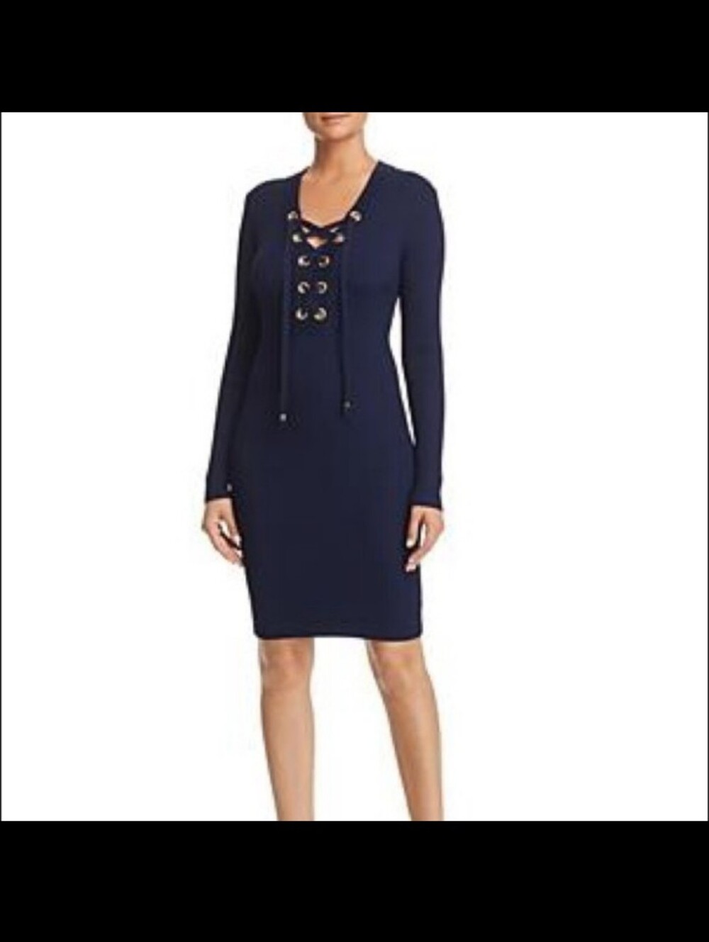 Michael Kors Ribbed Lace-Up Long Sleeve Dress Navy Size XS